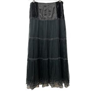Whimsigoth Heart Moon Star Skirt Size 10 Silk Black Beaded Fairy Gothic Witchy